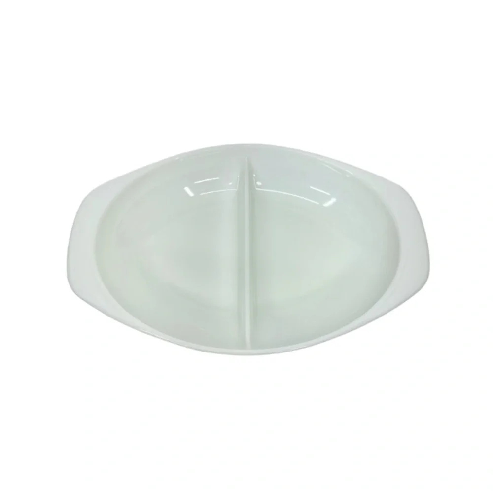 PYREX Vintage 1.5 Qt Milk Glass Divided Oval Baking Dish #1063 USA 14